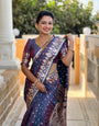 Alluring Dark Grey Soft Banarasi Silk Saree With Exemplary Blouse Piece