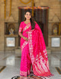 Majestic Dark Pink Soft Banarasi Silk Saree With Hypnotic Blouse Piece