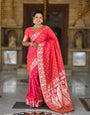 Enigmatic Pink Soft Banarasi Silk Saree With Hypnotic Blouse Piece