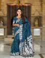Fragrant Teal Blue Soft Banarasi Silk Saree With Hypnotic Blouse Piece