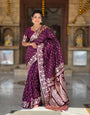 Incredible Wine Soft Banarasi Silk Saree With Hypnotic Blouse Piece