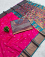 Assemblage Dark Pink Paithani Silk Saree With Evocative Blouse Piece