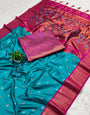 Desultory Firozi Paithani Silk Saree With Comely Blouse Piece