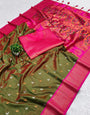 Desuetude Mehndi Paithani Silk Saree With Bewitching Blouse Piece