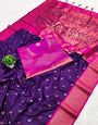 Divine Royal Purple Paithani Silk Saree With Ephemeral Blouse Piece