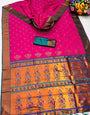 Ailurophile Dark Pink Paithani Silk Saree With Forbearance Blouse Piece