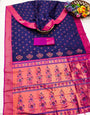 Chatoyant Navy Blue Paithani Silk Saree With Lagniappe Blouse Piece