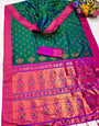 Diaphanous Rama Paithani Silk Saree With Divine Blouse Piece