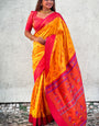 Effervescent Yellow Paithani Silk Saree With Assemblage Blouse Piece