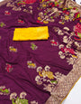 Elegant Wine Banarasi Dola Silk Saree With Incomparable Blouse Piece