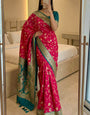 Most Stunning Dark Pink Pure Zari Weaving Banarasi Silk Saree With Pleasurable Blouse Piece