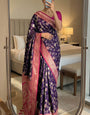Super classy Purple Pure Zari Weaving Banarasi Silk Saree With Supernal Blouse Piece