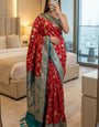 Innovative Red Pure Zari Weaving Banarasi Silk Saree With Glowing Blouse Piece