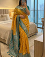 Stylish Yellow Pure Zari Weaving Banarasi Silk Saree With Conflate Blouse Piece