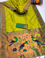 Chatoyant Parrot Paithani Silk Saree With Super extravagant Blouse Piece