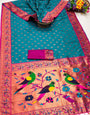 Bucolic Rama Paithani Silk Saree With Adoring Blouse Piece