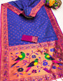 Beauteous Royal Blue Paithani Silk Saree With Elision Blouse Piece