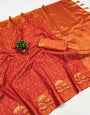 Designer Red Soft Banarasi Silk Saree With Preferable Blouse Piece