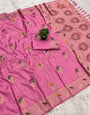 Designer Pink Viscose Dola Silk Saree With Serendipity Blouse Piece