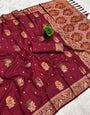 Eloquence Wine Viscose Dola Silk Saree With Imaginative Blouse Piece