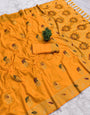Adorning Yellow Viscose Dola Silk Saree With Arresting Blouse Piece