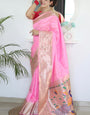 Ideal Baby Pink Paithani Silk Saree With Ebullience Blouse Piece