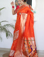 Ailurophile Orange Paithani Silk Saree With A dreamy Blouse Piece