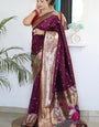 Divine Wine Paithani Silk Saree With Fairytale Blouse Piece