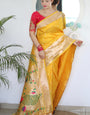 Comely Yellow Paithani Silk Saree With An insanely Blouse Piece