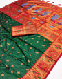 Exquisite Dark Green Paithani Silk Saree With Demure Blouse Piece