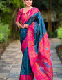 A dreamy Teal Blue Paithani Silk Saree With Demesne Blouse Piece