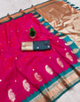 Proficient Dark Pink Pure Zari Weaving Banarasi Silk Saree With Scrumptious Blouse Piece