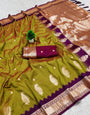 Sensational Mustard Pure Zari Weaving Banarasi Silk Saree With Jubilant Blouse Piece