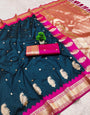 Effulgent Navy Blue Pure Zari Weaving Banarasi Silk Saree With Majesty Blouse Piece
