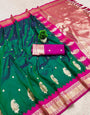 Charismatic Rama Pure Zari Weaving Banarasi Silk Saree With Ornate Blouse Piece
