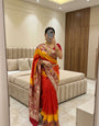 Ephemeral Red Banarasi Dola Silk Saree With Exuberant Blouse Piece