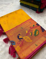 Exquisite Yellow Paithani Silk Saree With Flameboyant Blouse Piece