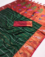 Fairytale Dark Green Paithani Silk Saree With Chatoyant Blouse Piece