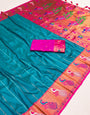 A dreamy Firozi Paithani Silk Saree With Delightful Blouse Piece