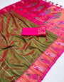 A glam Mehndi Paithani Silk Saree With Pleasant Blouse Piece