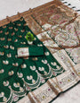 Ephemeral Dark Green Soft Banarasi Silk Saree With Posh Blouse Piece