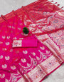 Dulcet Dark Pink Soft Banarasi Silk Saree With Ethereal Blouse Piece