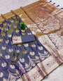 Effulgent Grey Soft Banarasi Silk Saree With Winsome Blouse Piece