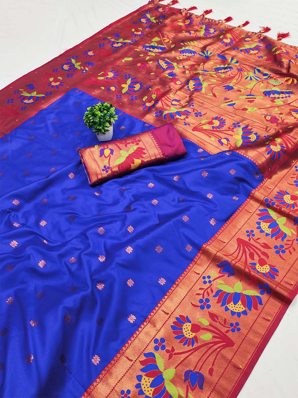 Most Stunning Royal Blue Paithani Silk Saree With Enticing Blouse Piece