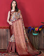 Mesmerising Beige Kalamkari Printed Saree With Pretty Blouse Piece