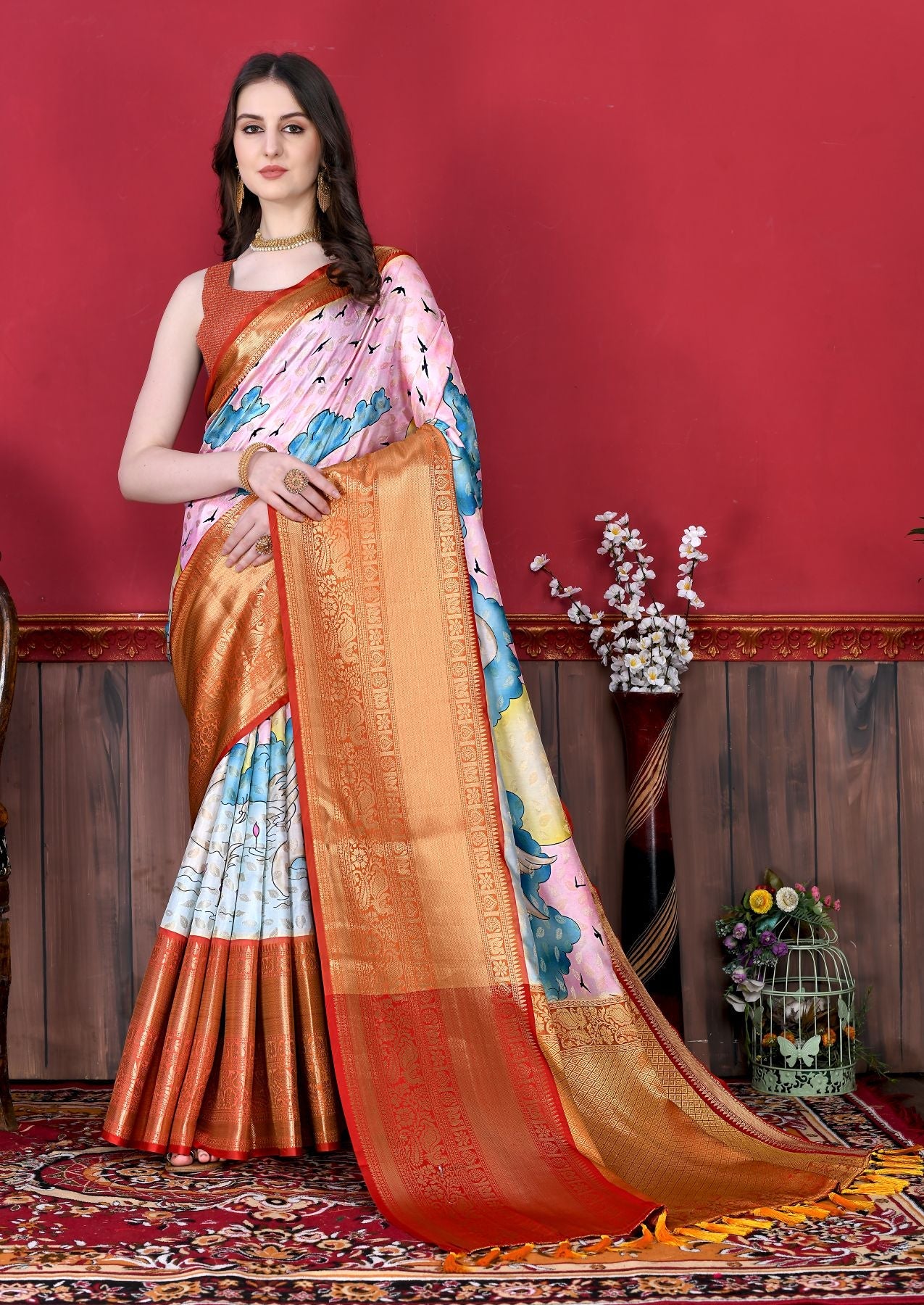 Wonderful Pink Kalamkari Printed Saree With Amazing Blouse Piece