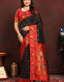 An insanely Black Paithani Silk Saree With Blissful Blouse Piece