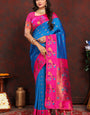 Most Flattering Blue Paithani Silk Saree With Prominent Blouse Piece