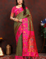 Inspiring Mehndi Paithani Silk Saree With Exceptional Blouse Piece