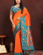 Rhapsody Orange Paithani Silk Saree With Enthralling Blouse Piece